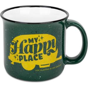 imageCamco Life is Better at The Campsite Ceramic Mug  Microwave and Dishwasher Safe  White Background with Sketched RVs Design  14oz 53383Retro Green