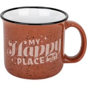 imageCamco Life is Better at The Campsite Ceramic Mug  Microwave and Dishwasher Safe  White Background with Sketched RVs Design  14oz 53383Retro Red