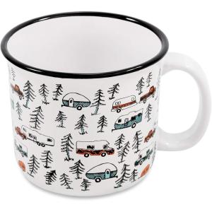 imageCamco Life is Better at The Campsite Ceramic Mug  Microwave and Dishwasher Safe  White Background with Sketched RVs Design  14oz 53383Sketch White