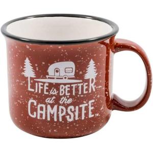 imageCamco Life is Better at The Campsite Ceramic Mug  Microwave and Dishwasher Safe  White Background with Sketched RVs Design  14oz 53383Speckled Red