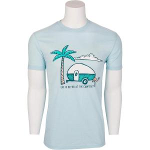 imageCamco Life is Better at The Campsite Crew Neck Short Sleeve TShirt  Features Soft RingSpun Cotton Fabric Palm Tree and RV Design on Ice Blue and is Machine Washable  XXLarge 53339