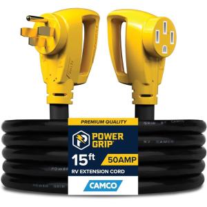 imageCamco Power Grip 50Ft 50 Amp RV Extension Cord  Rated for 125250 V12500 W  Features Copper 63  81Gauge Wires for Superior Conductivity ampamp Coated wHeatResilient PVC 5519915Foot