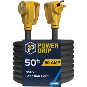 imageCamco Power Grip 50Ft 50 Amp RV Extension Cord  Rated for 125250 V12500 W  Features Copper 63  81Gauge Wires for Superior Conductivity ampamp Coated wHeatResilient PVC 5519950Foot