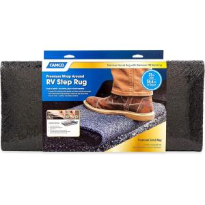 imageCamco Premium Wrap Around RV Step Rug  Fits 23inch Wide Steps  Adjustable Depth of 8inches to 11inches  Compatible with Manual or Electric RV Steps  Black 42966