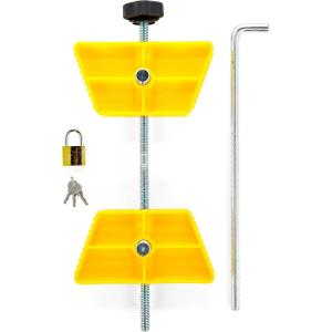 imageCamco RV Wheel Stop with Padlock Stabilizes Your Trailer by Securing Tandem Tires to Prevent Movement While Parked 26quot to 30quot Tires Large 44642