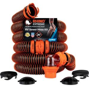 imageCamco RhinoEXTREME 20 RV Sewer Hose Kit  Premium Sewer Kit  PreAssembled ampamp ReadytoUse  Includes 4in1 Dump Station Adapter ampamp Storage Caps  Crush ampamp Abrasion Resistant 2101220 Sewer Hose Kit