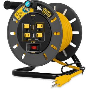 imageCamco 30Ft 10 Amp RV Extension Cord Reel  Rated for 125V  1250W  Features 4 125V Electrical Outlets ampamp 2 USB Ports  Includes OnOff Switch ampamp Builtin Circuit Breaker 5529050Foot
