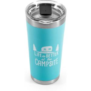 imageCamco Life is Better at The Campsite Tumbler  Heavy Duty Double Wall Vacuum Insulation  Crafted of 188 Stainless Steel  Unique Life is Better at The Campsite Design on Cool Blue  20oz 53057