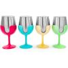 imageCamco Life is Better at The Campsite Wine Tumbler  Heavy Duty Double Wall Vacuum Insulation  Crafted of 188 Stainless Steel  Removable Green Yellow Blue ampamp Pink Stems  4Pk 8ozEach 53068