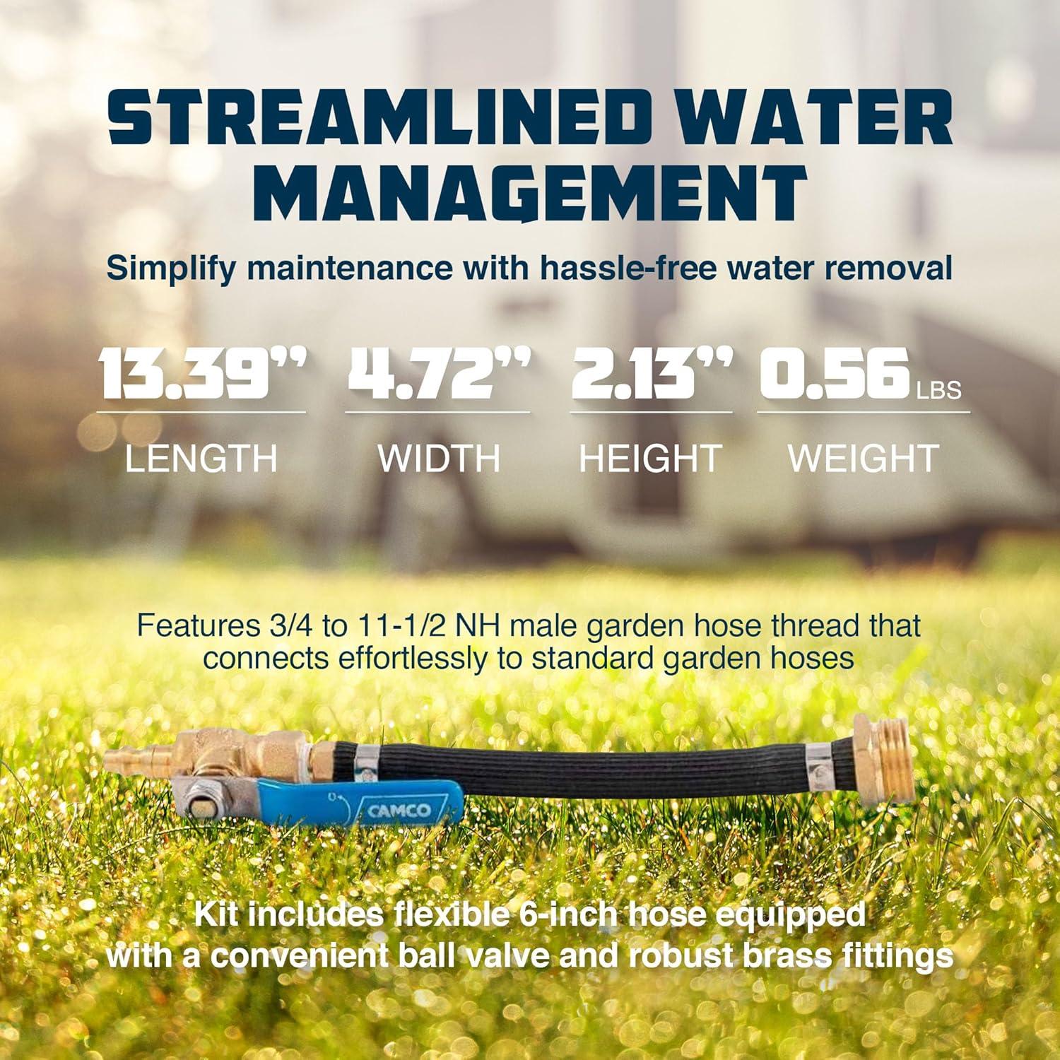 image:imageCamco RV Winterization Fresh Water Blow Out Hose with Ball Valve  Easy to Use amp Features Double Brass Build  Essential RV Winterizing Tool  for Use with an Air Compressor 36170One Size