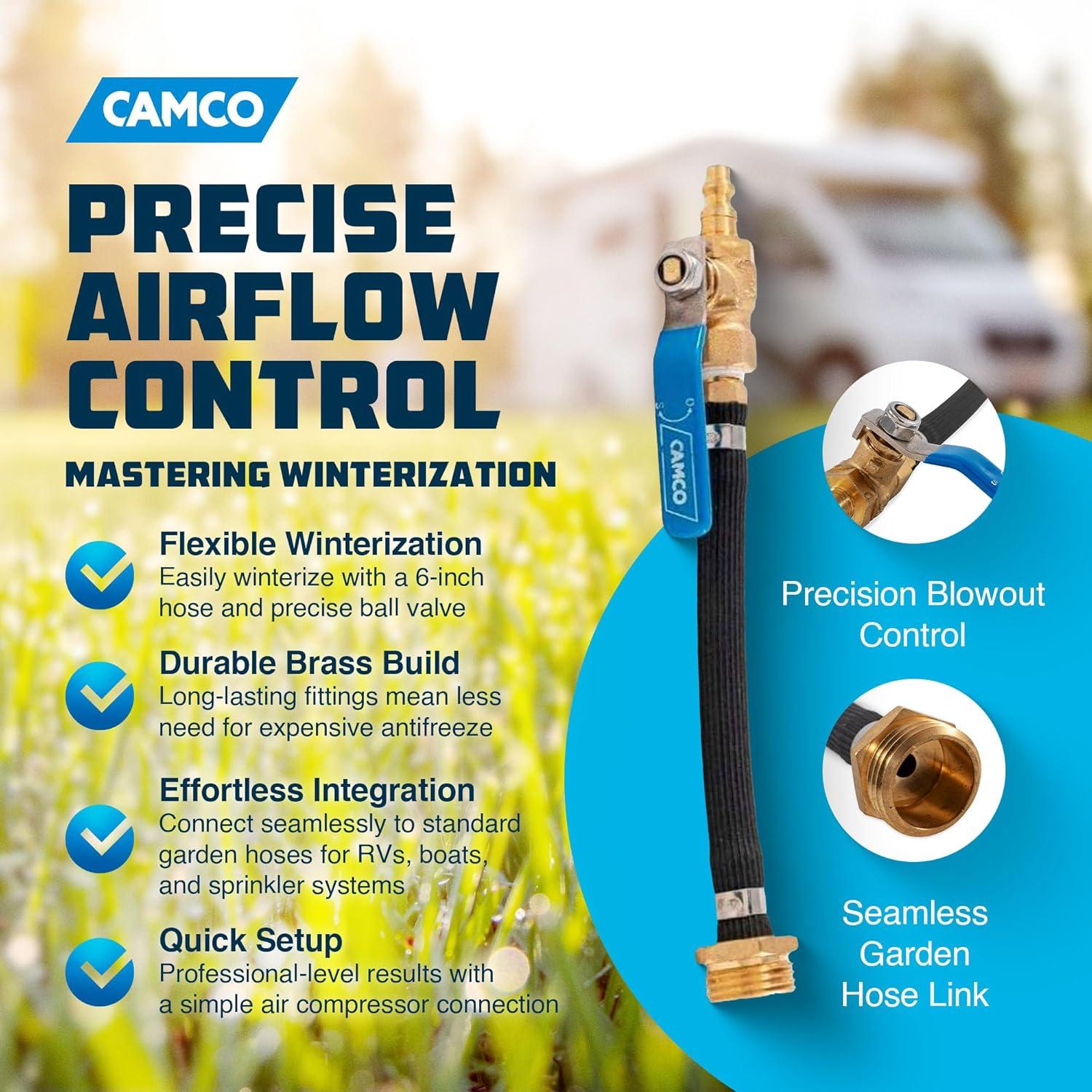 image:imageCamco RV Winterization Fresh Water Blow Out Hose with Ball Valve  Easy to Use amp Features Double Brass Build  Essential RV Winterizing Tool  for Use with an Air Compressor 36170One Size