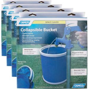 image:imageCamco Collapsible Bucket with Storage Case Durable Pop Up Bucket with Watertight Fabric Holds 3 Gallons of Water  Great for RVs Camping Fishing Boating Hiking and More  Blue 42993 Blank Ski200 L x 1050 W x 1050 H inches Pack of 4