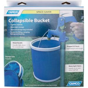 image:imageCamco Collapsible Bucket with Storage Case Durable Pop Up Bucket with Watertight Fabric Holds 3 Gallons of Water  Great for RVs Camping Fishing Boating Hiking and More  Blue 42993 Blank Ski200 L x 1050 W x 1050 H inches Pack of 1