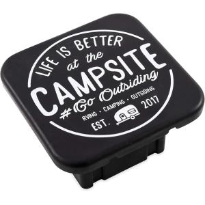 image:imageCamco Life is Better at The Campsite Hitch Receiver Cover  Protects Your Trailer Hitch Receiver from Debris Dirt Water and Rust  Life is Better at The Campsite Sketch Logo BlackSilver 53410Life is Better at the Campsite Emblem