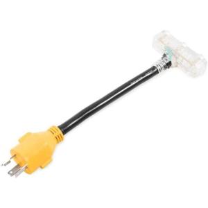 image:imageCamco PowerGrip CamperRV Locking Generator Adapter  Features 10Gauge STW Cord amp 30Amp Locking Male End  Converts a 30Amp 4Wire Locking Plug to 3 Household 15Amp Outlets 55413One Size