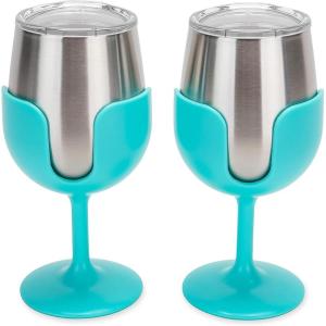 image:imageCamco Life is Better at The Campsite Stainless Steel Wine Tumbler 2Pack  Features Heavy Duty Double Wall Vacuum Insulation amp Removable Navy Red Green amp Yellow Stems  Holds 8oz Each  Blue53484
