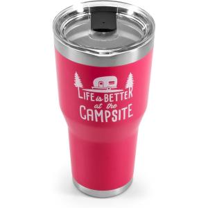 image:imageCamco Life is Better at The Campsite Tumbler  Heavy Duty Double Wall Vacuum Insulation  Crafted of 188 Stainless Steel  Unique Life is Better at The Campsite Design on Coral Pink  30oz 53062