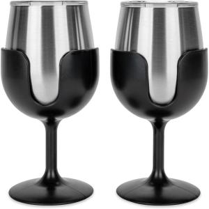 image:imageCamco Life is Better at The Campsite Wine Tumbler  Heavy Duty Double Wall Vacuum Insulation  Crafted of 188 Stainless Steel  Features Removable Black Stems  2Pk 8ozEach 53485