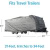 image:imageCamco Premium RV Cover Fits Travel Trailers 31feet 6inches to 34feet Extremely Durable Design That Protects Against The Elements Dark Gray with a RV Pattern Print 5639031ft 6in to 34ft