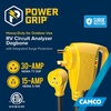 image:imageCamco Power Grip RV 12 30Amp Circuit Analyzer Dogbone  Features Integrated Surge Protection amp Fault Indication 12 30Amp Male to 15Amp Female 125V  1875W 55461